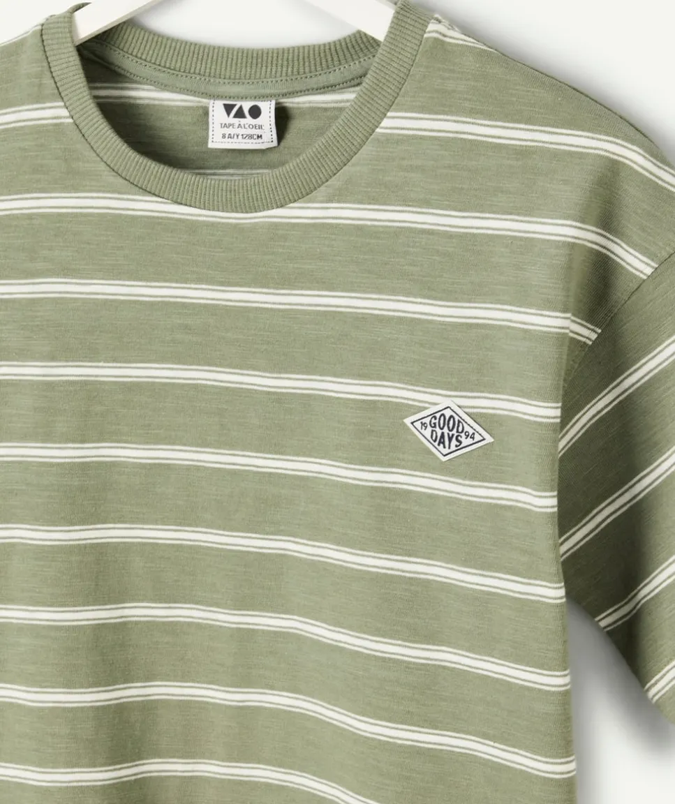 T-shirt garçon coton rayé vert