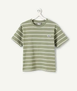 T-shirt garçon coton rayé vert