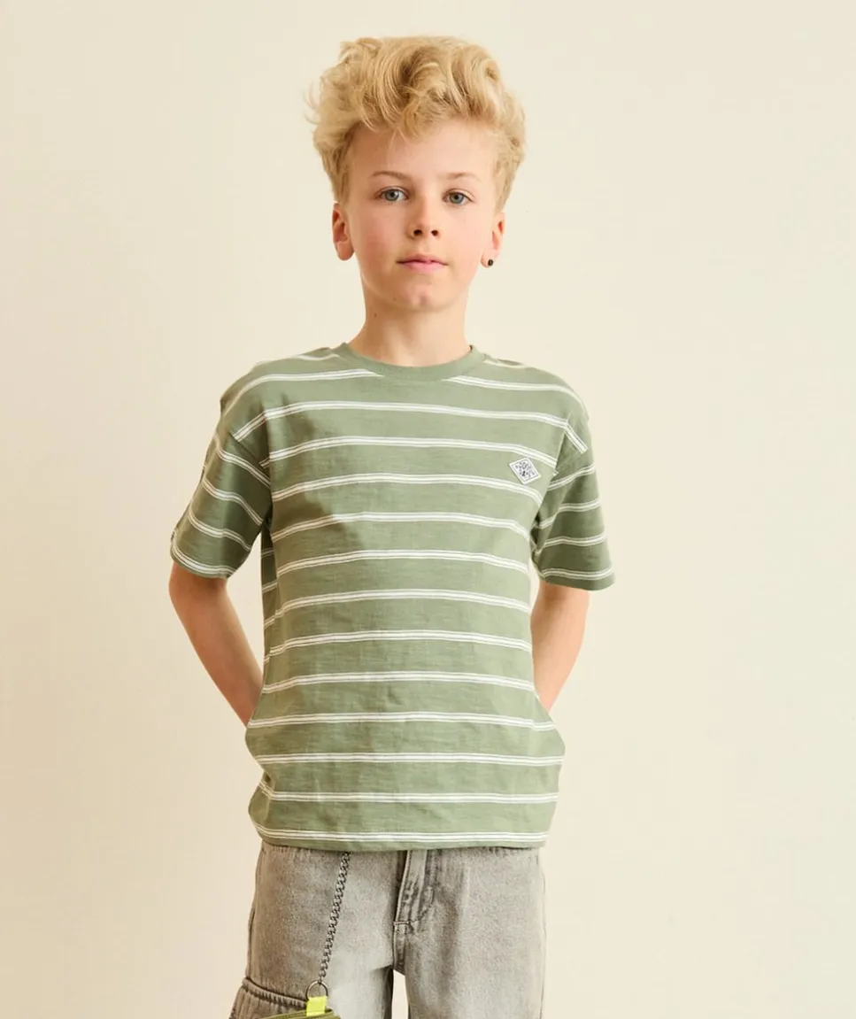 T-shirt garçon coton rayé vert
