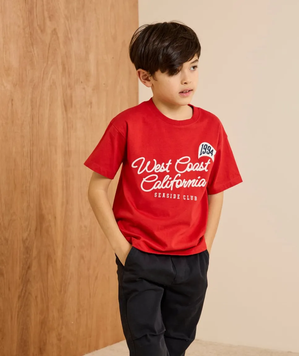 T-shirt garçon coton rouge imprimé