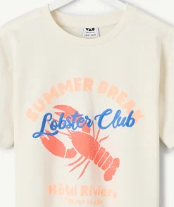 T-shirt garçon écru imprimé homard