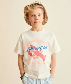 T-shirt garçon écru imprimé homard