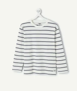 T-shirt garçon droit blanc rayé
