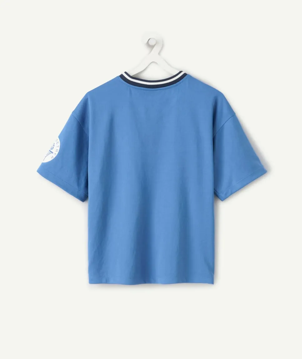 T-shirt garçon droit bleu imprimé