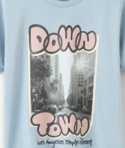 T-shirt garçon droit bleu imprimé