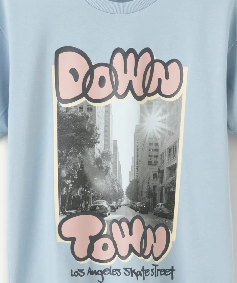 T-shirt garçon droit bleu imprimé