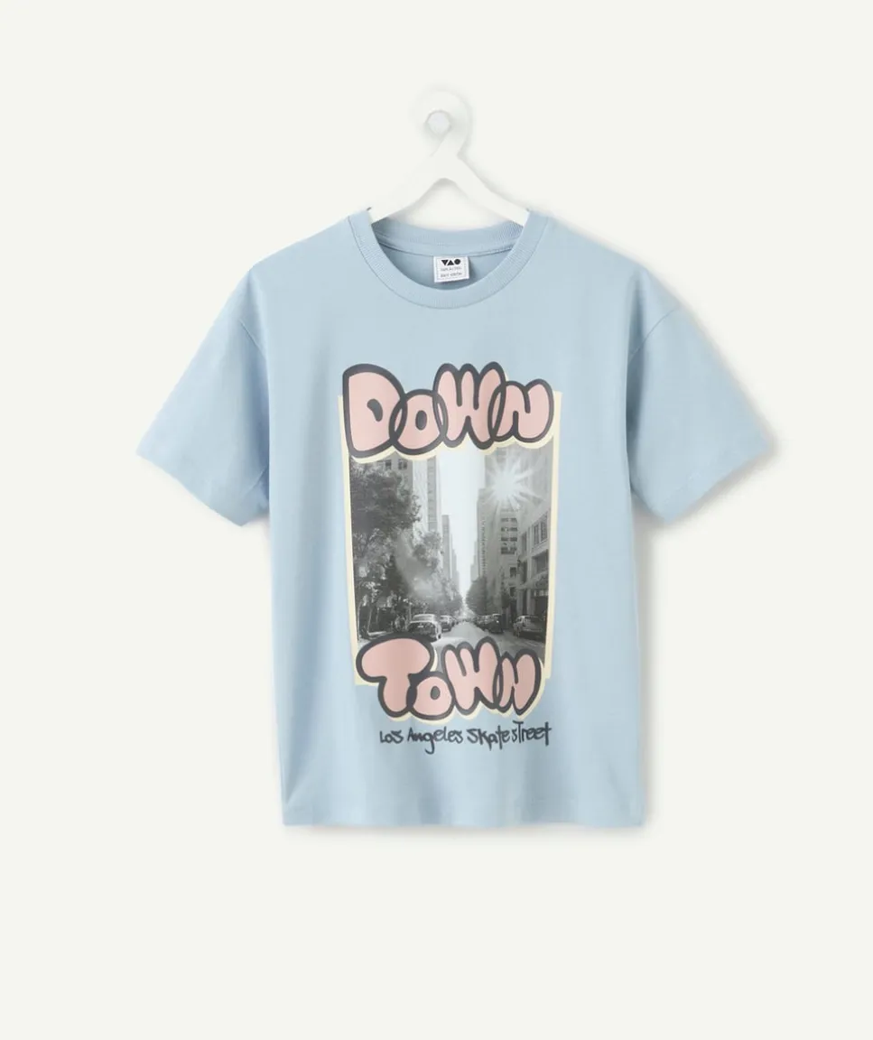 T-shirt garçon droit bleu imprimé