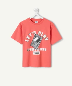 T-shirt garçon droit corail imprimé