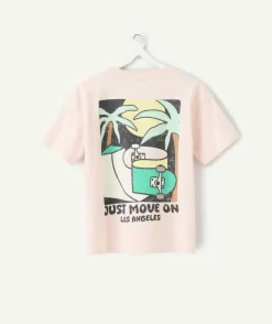 T-shirt garçon droit rose imprimé