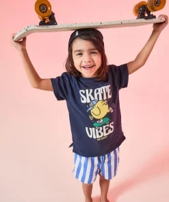 T-shirt garçon en coton bleu marine motif monsieur x madame