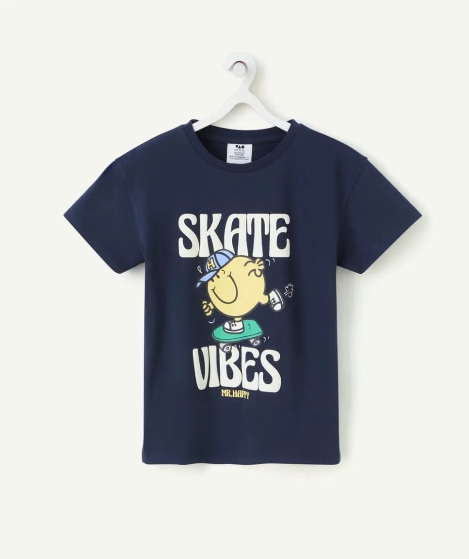 T-shirt garçon en coton bleu marine motif monsieur x madame