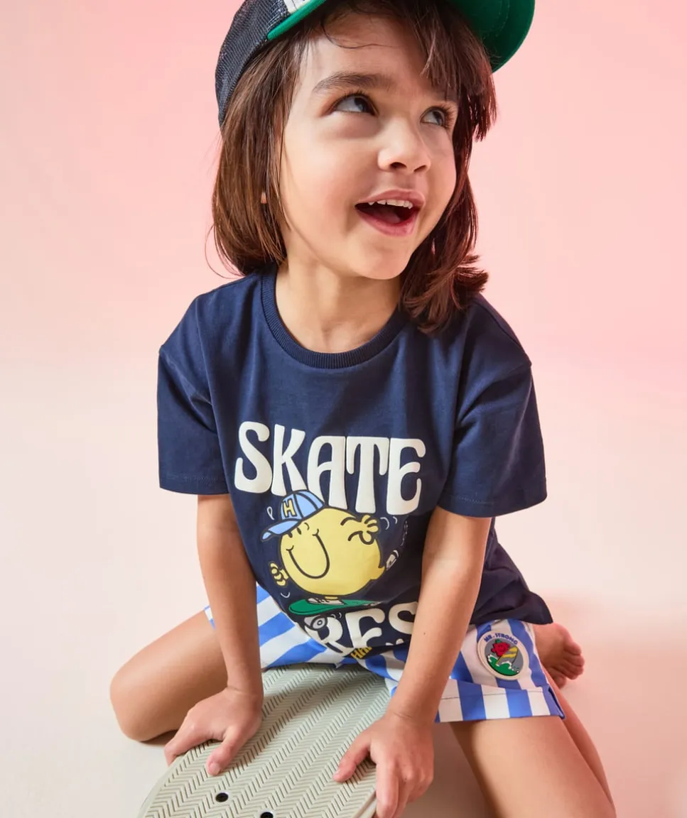 T-shirt garçon en coton bleu marine motif monsieur x madame