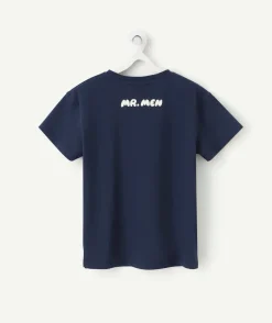T-shirt garçon en coton bleu marine motif monsieur x madame
