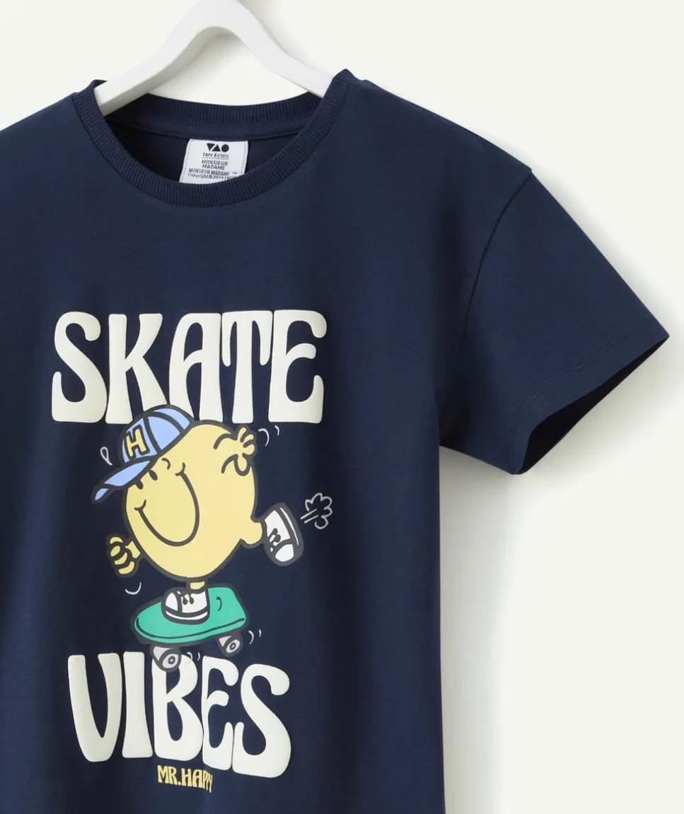 T-shirt garçon en coton bleu marine motif monsieur x madame