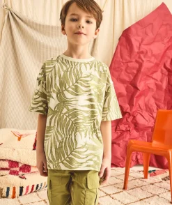 T-shirt garçon imprimé feuilles vertes