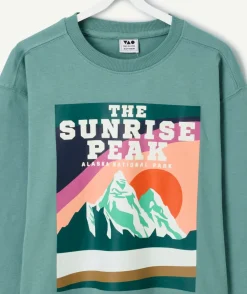 T-shirt garçon imprimé montagne vert