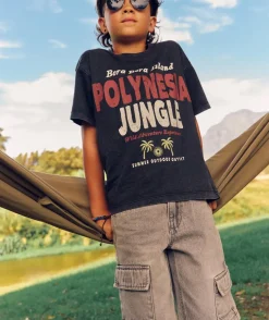 T-shirt garçon imprimé polynesia noir