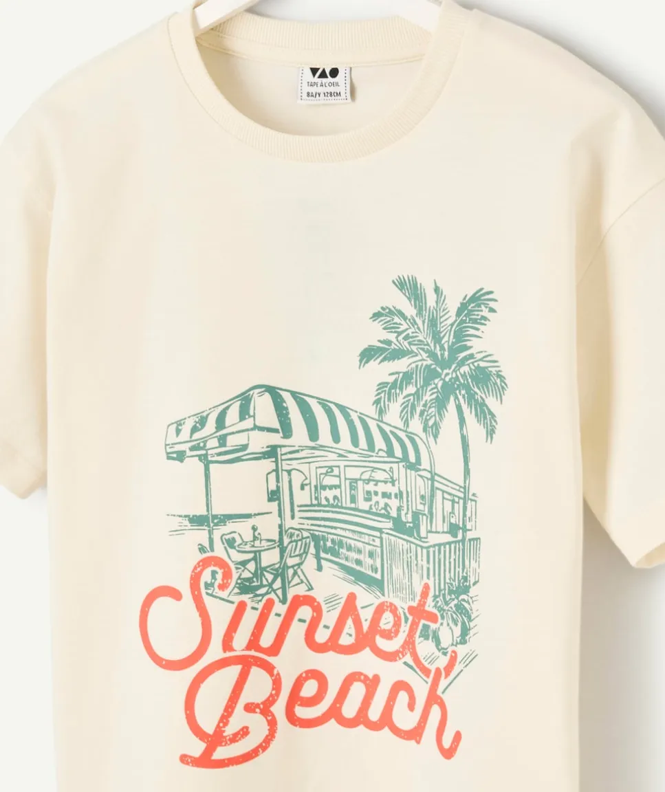 T-shirt garçon imprimé sunset beach crème