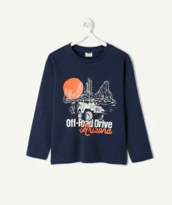 T-shirt garçon manches longues bleu imprimé