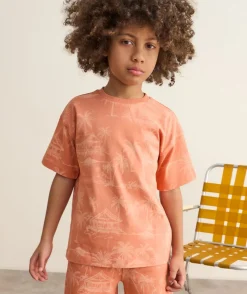 T-shirt garçon orange imprimé palmier