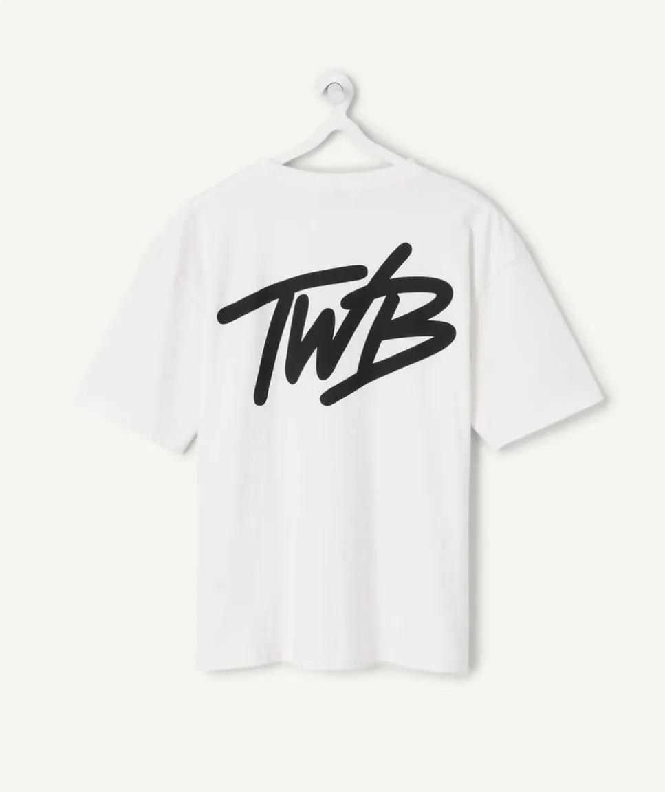 T-shirt garçon oversize blanc imprimé