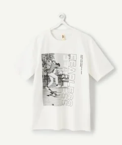 T-shirt garçon oversize blanc imprimé