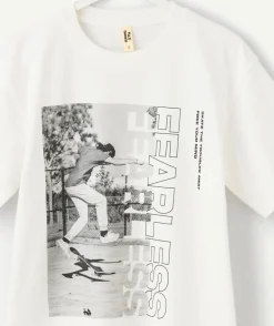 T-shirt garçon oversize blanc imprimé
