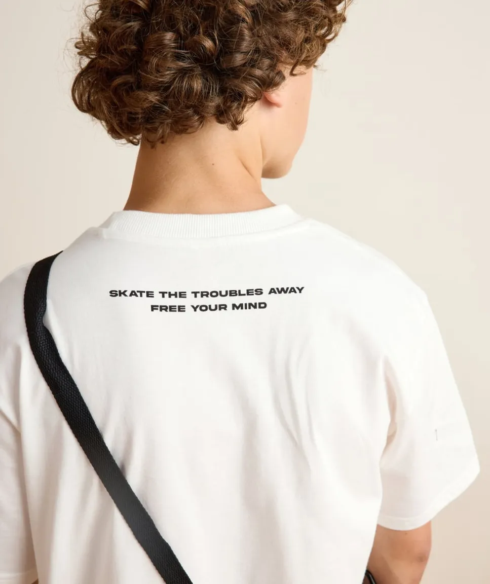 T-shirt garçon oversize blanc imprimé
