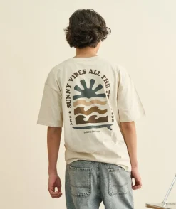 T-shirt garçon oversize écru imprimé
