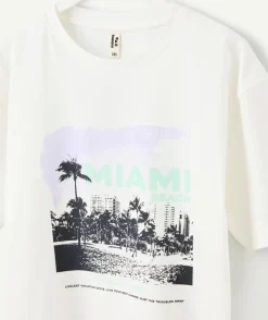 T-shirt garçon oversize écru imprimé