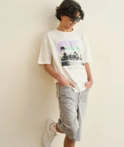 T-shirt garçon oversize écru imprimé