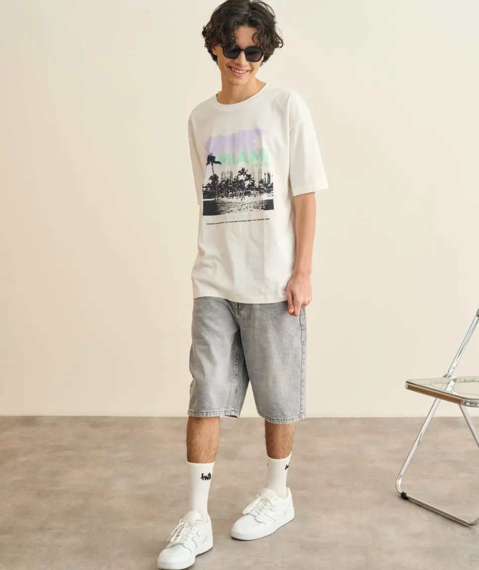 T-shirt garçon oversize écru imprimé