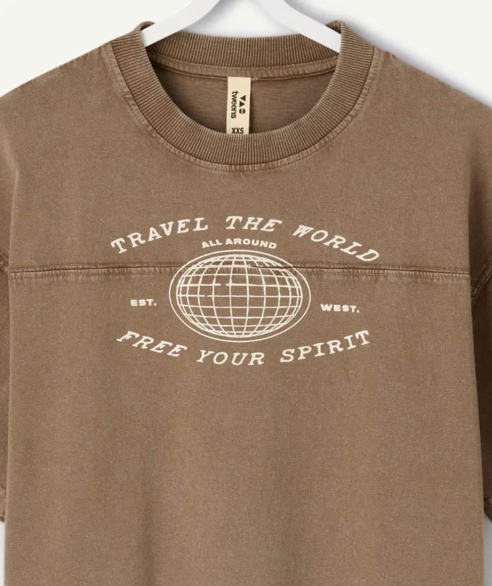 T-shirt garçon oversize marron imprimé