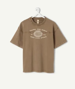 T-shirt garçon oversize marron imprimé