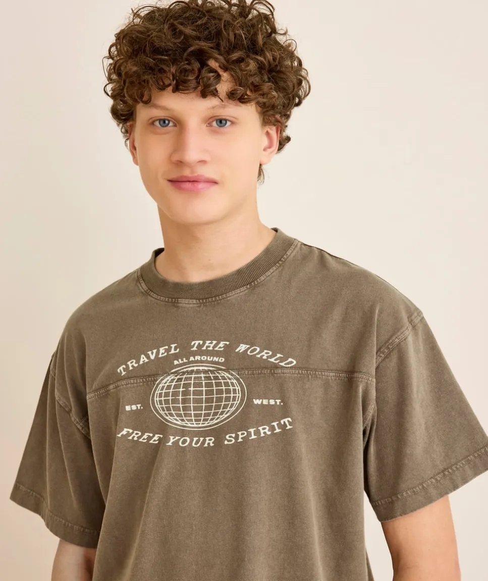 T-shirt garçon oversize marron imprimé