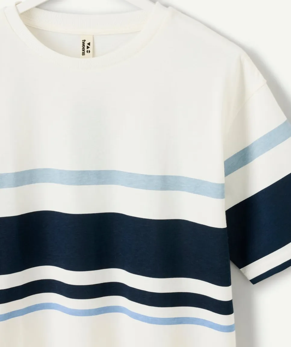 T-shirt garçon oversize rayé blanc