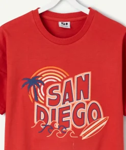 T-shirt garçon rouge imprimé