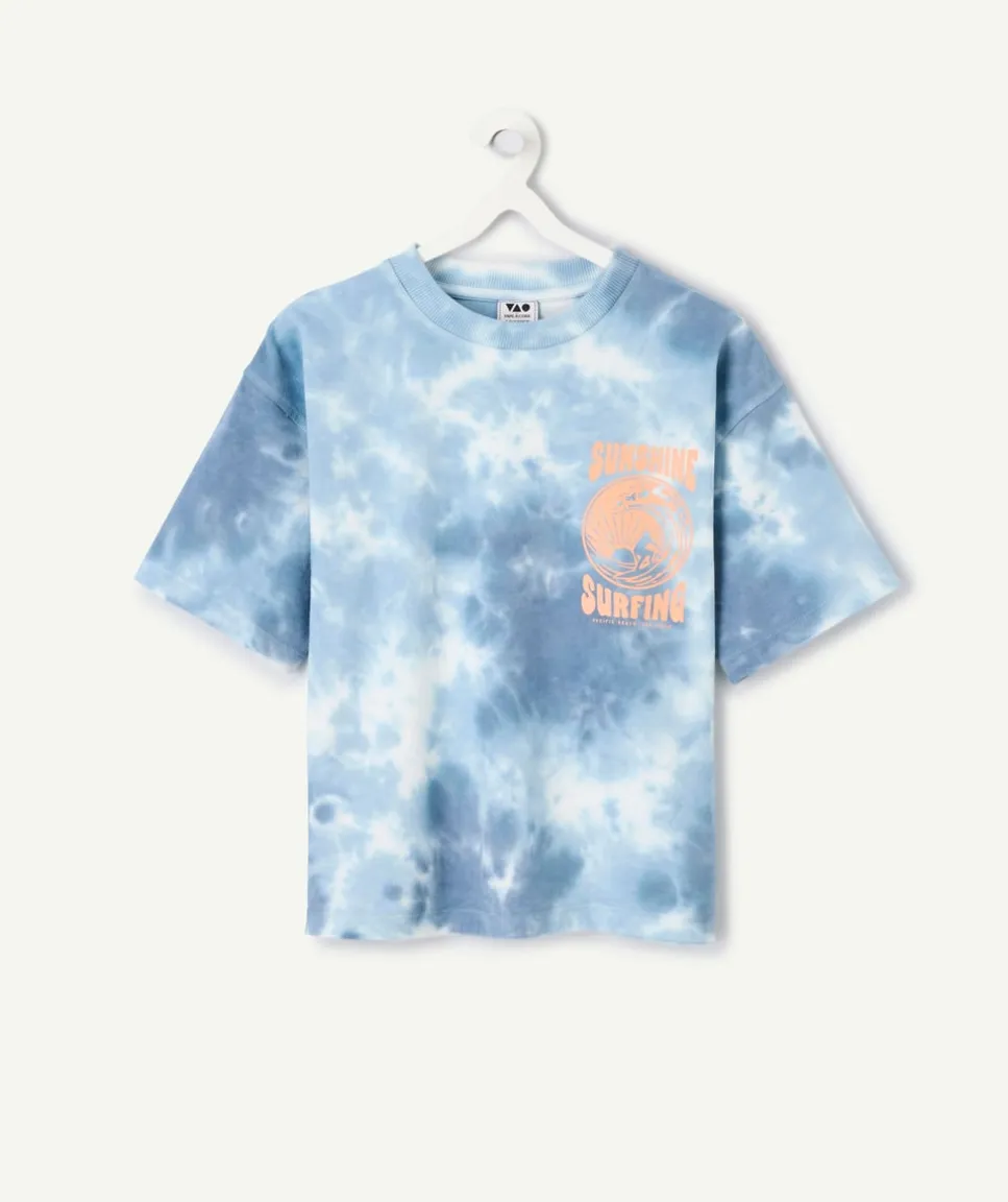 T-shirt garçon tie-dye bleu imprimé
