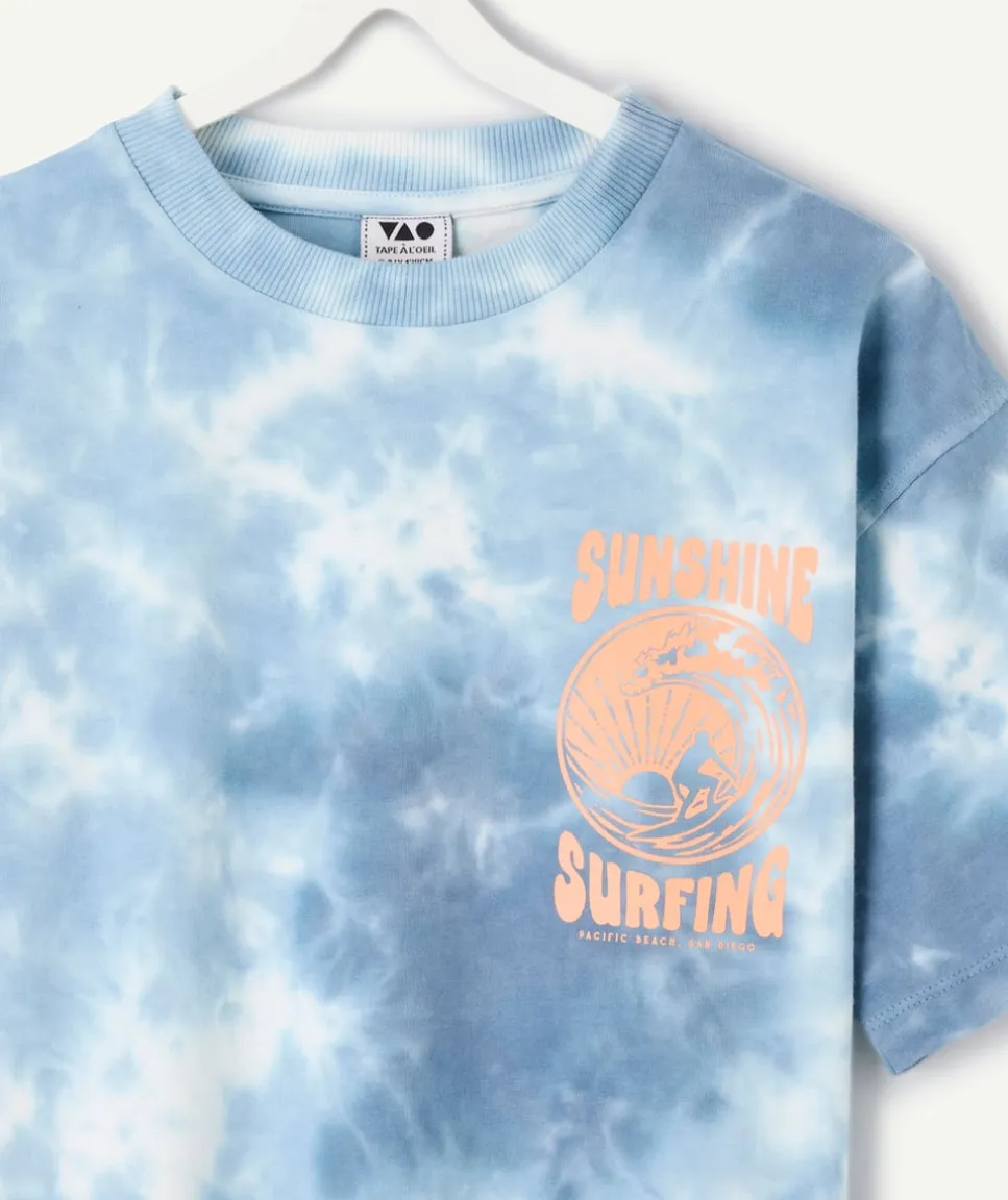 T-shirt garçon tie-dye bleu imprimé