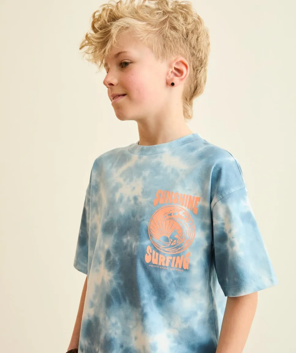 T-shirt garçon tie-dye bleu imprimé