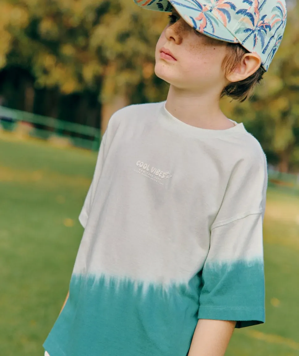 T-shirt garçon tie-dye vert imprimé