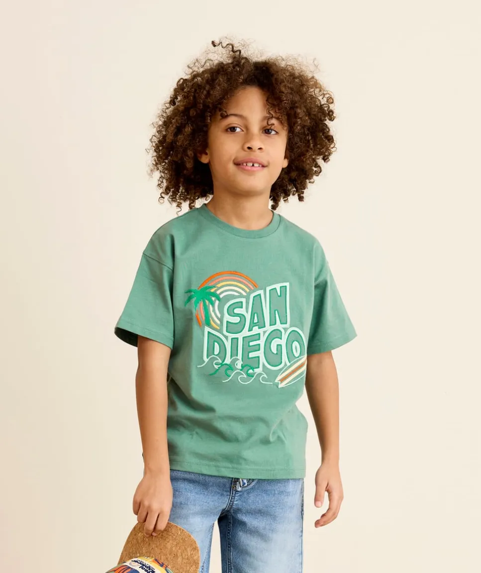 T-shirt garçon vert imprimé