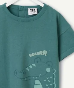T-shirt garçon vert imprimé croco