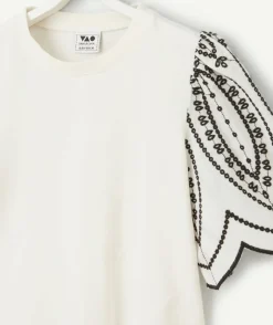 T-shirt manches brodées blanc fille
