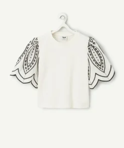 T-shirt manches brodées blanc fille