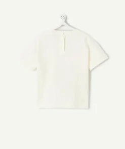 T-shirt manches courtes bébé fille en coton bio écru motif oiseaux