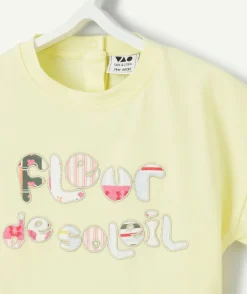 T-shirt manches courtes bébé fille en coton bio jaune thème fleur
