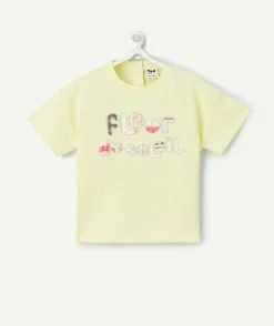 T-shirt manches courtes bébé fille en coton bio jaune thème fleur