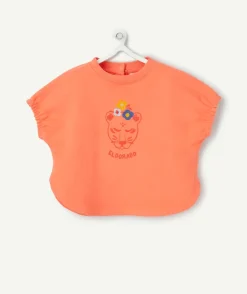 T-shirt manches courtes bébé fille en coton bio orange style poncho
