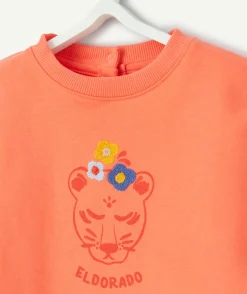 T-shirt manches courtes bébé fille en coton bio orange style poncho